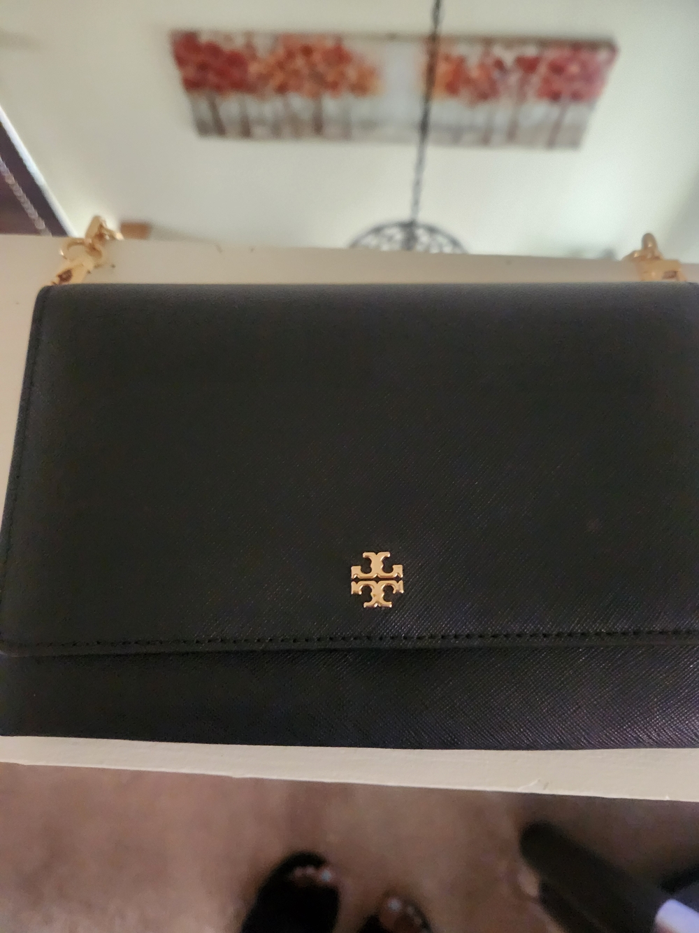 Tory Burch Black Saffiano Leather Crossbody Bag with Gold Logo